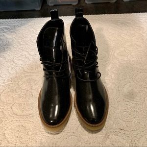 NWT Zara Trafaluc Shiny Black Combat Boots